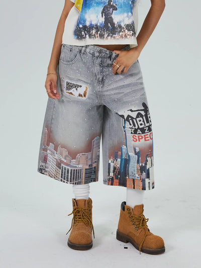 Bling NYC Pantalones Cortos Vaqueros Gráficos-577