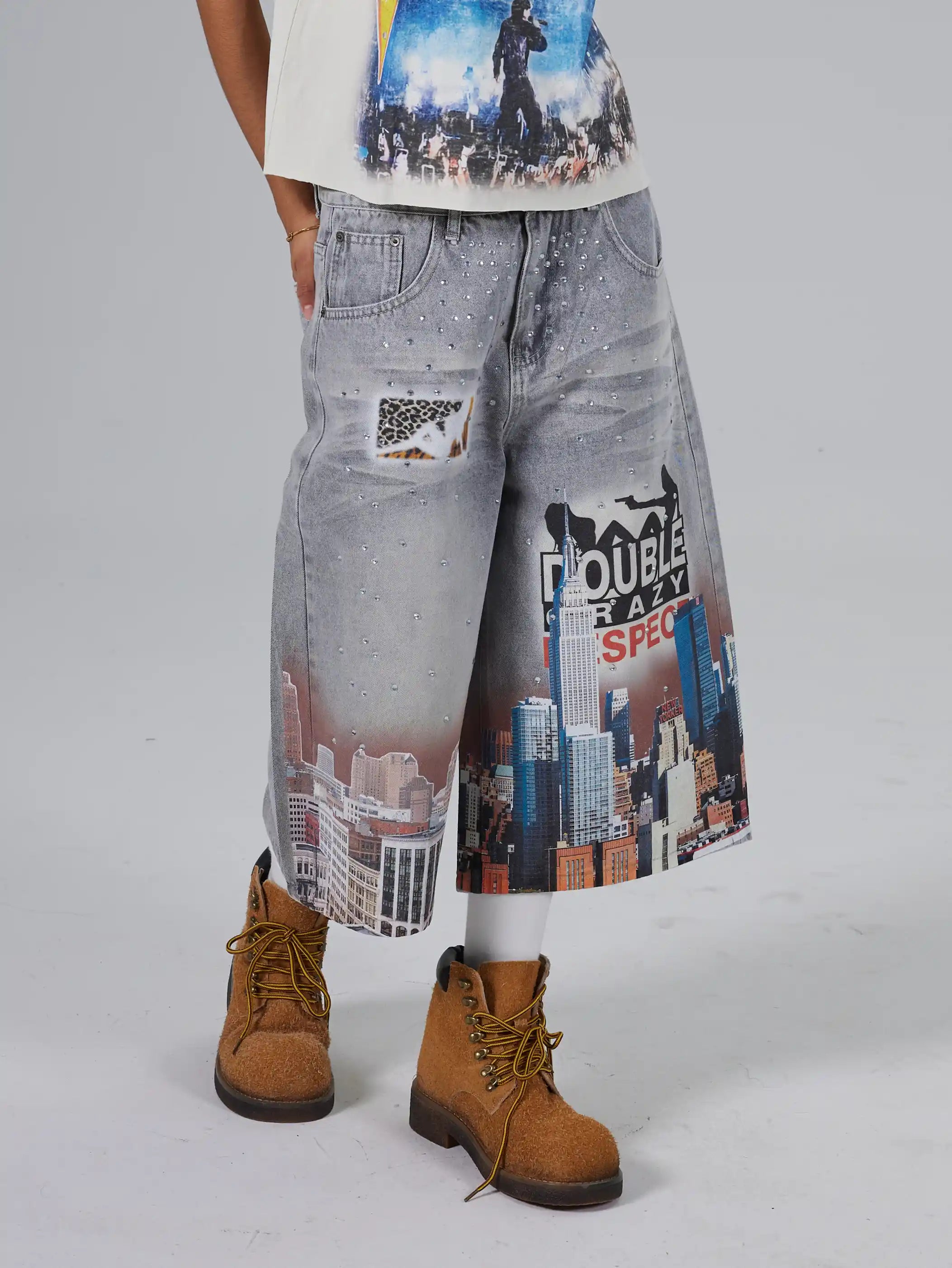 Bling NYC Pantalones Cortos Vaqueros Gráficos-577