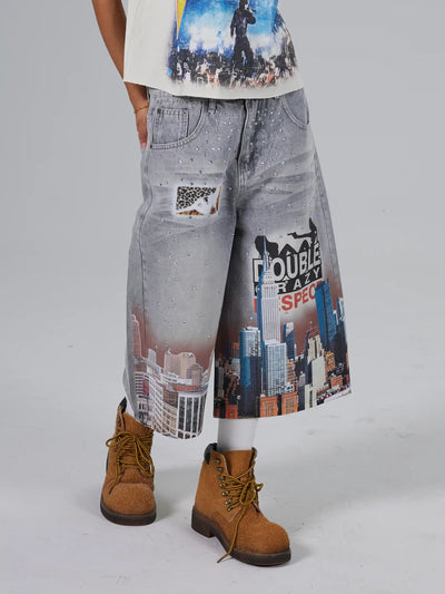 Bling NYC Pantalones Cortos Vaqueros Gráficos-577