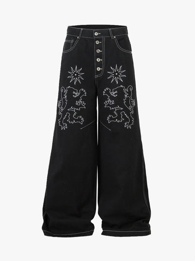 Star & Lion Embroidered Denim Pants-S1071
