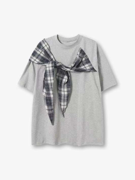 New Style Plaid Patchwork T Shirt Women Casual Loose Summer Tee-S1000