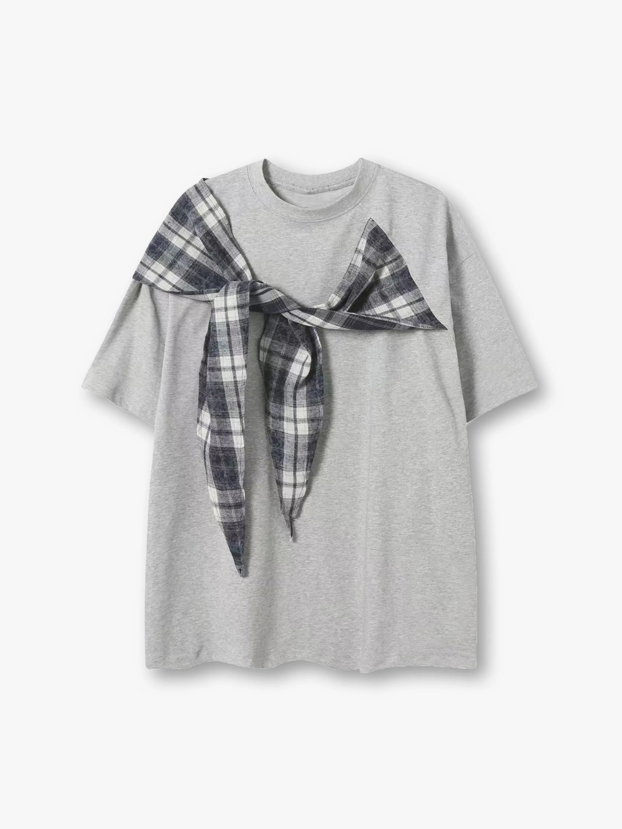 Loose Fit Plaid Patchwork Summer T-shirt-S1000