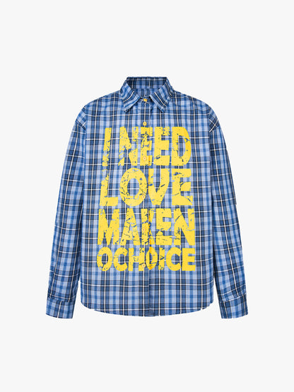 Plaid Graffiti Print Shirt Unisex Streetwear Long Sleeve Grunge Flannel Top-S1012