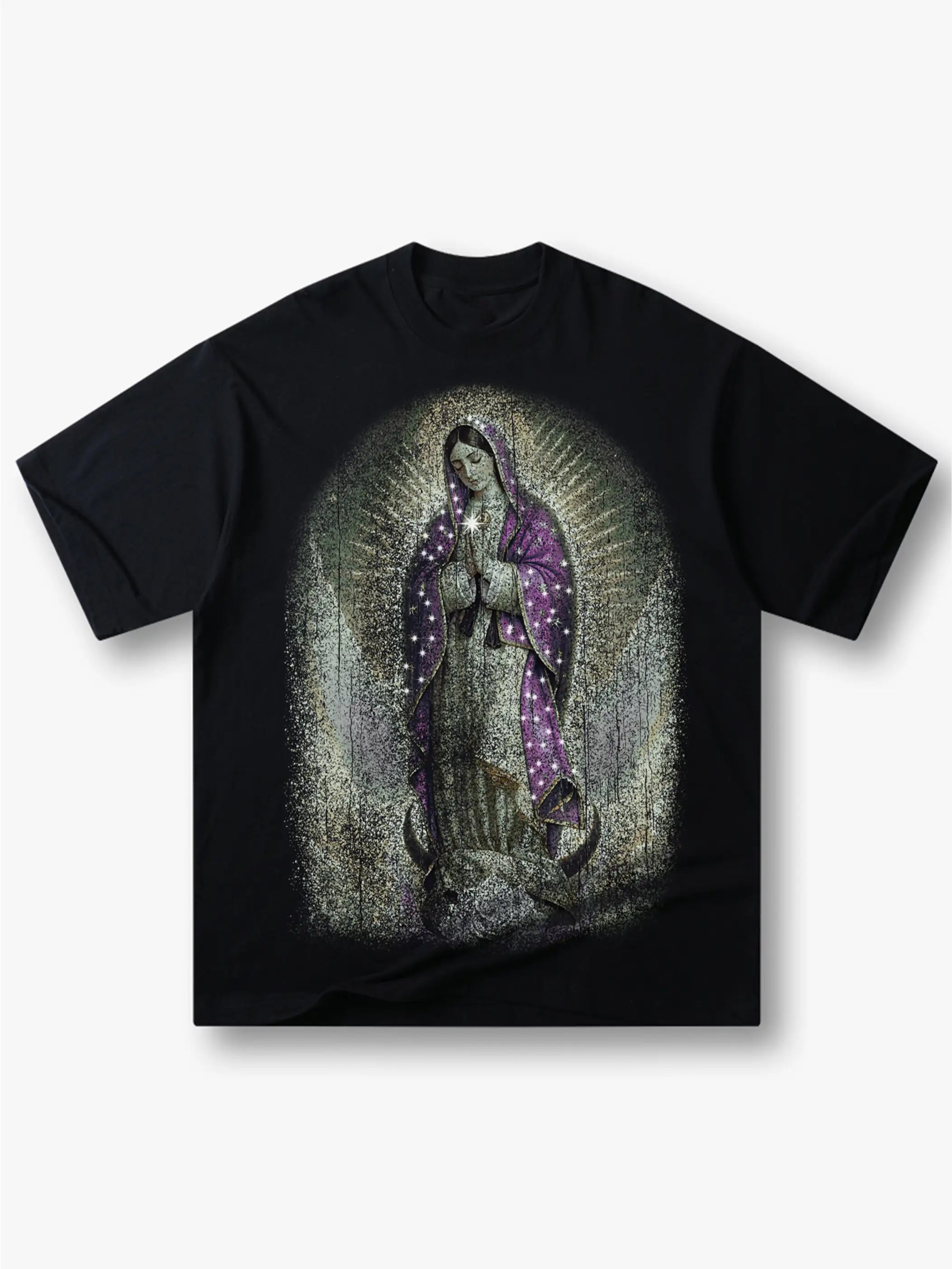 Virgin Mary Rhinestone Print T-shirt-181