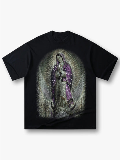 Virgin Mary Rhinestone Print T-shirt-181