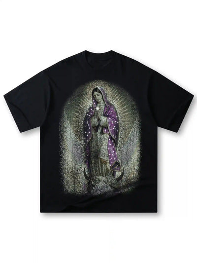 Virgin Mary Rhinestone Print T-shirt-181