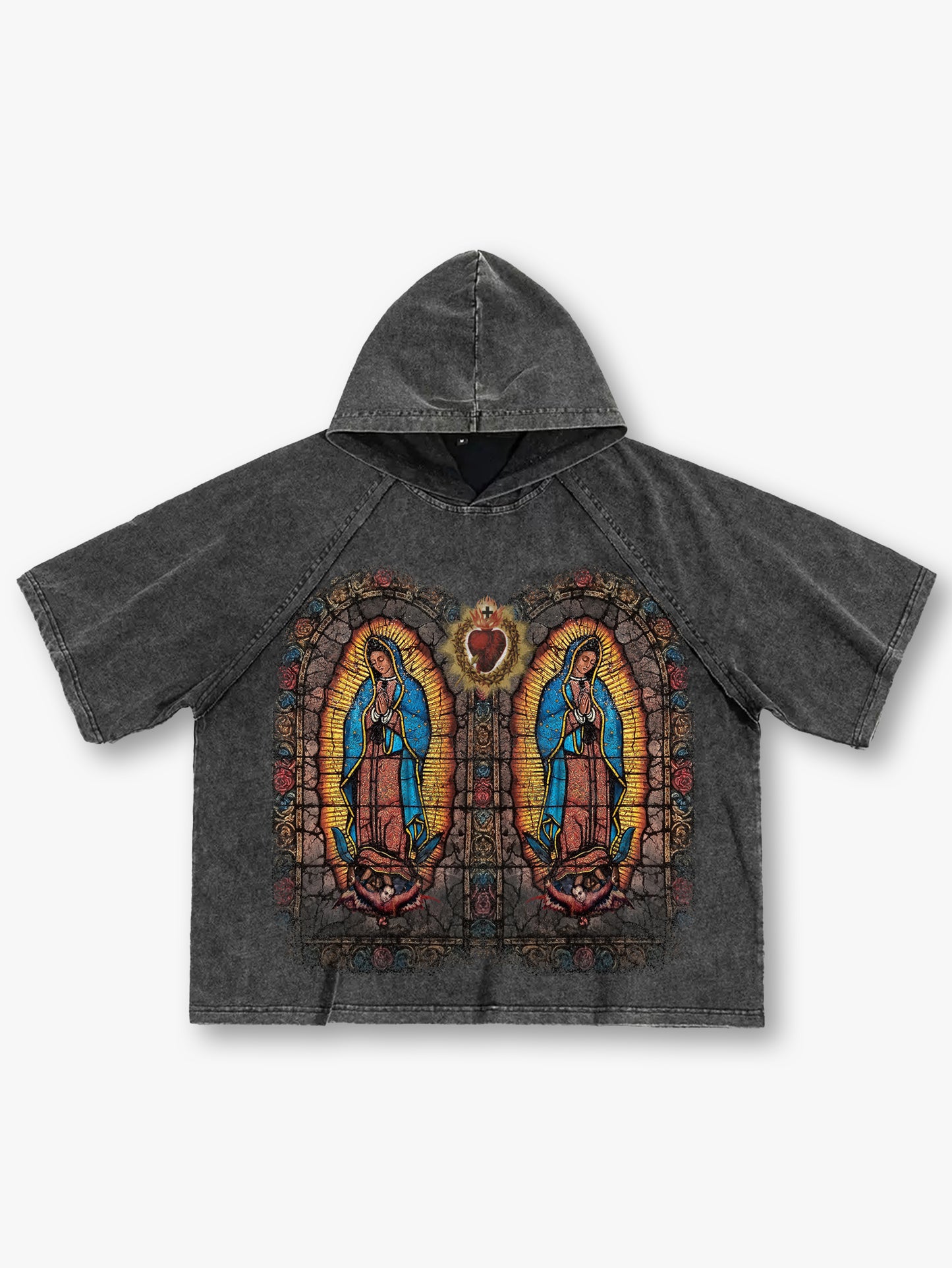 Virgin Mary Guadalupe Hoodie Catholic Graphic Tee Pullover Vintage Washed Streetwear-184