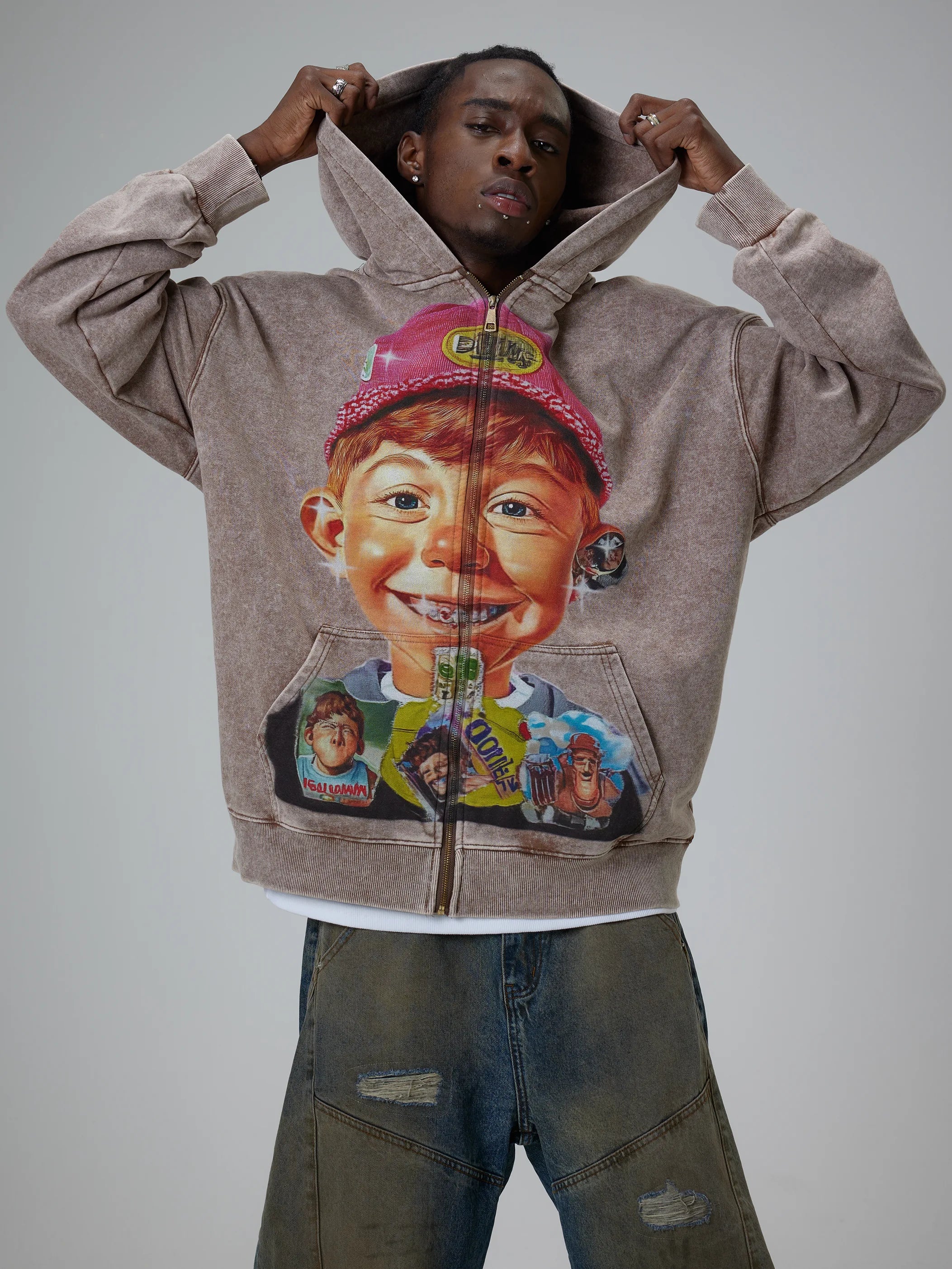 Retro Cartoon Boy Hoodie - 066