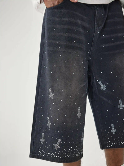 Shining Cross Denim Shorts-198