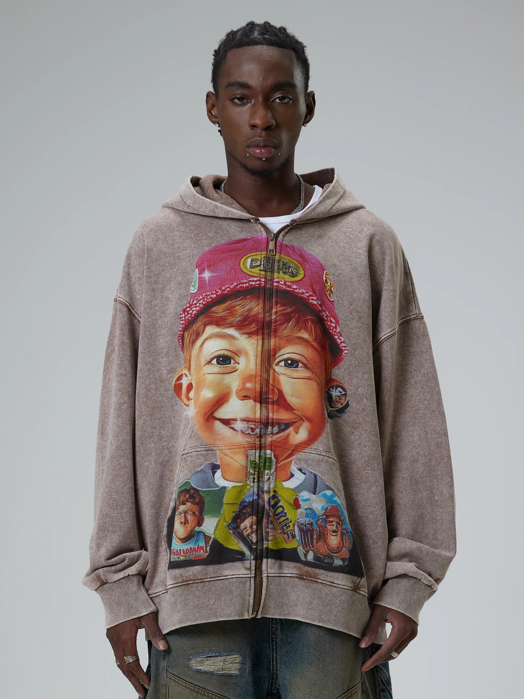 Retro Cartoon Boy Hoodie - 066