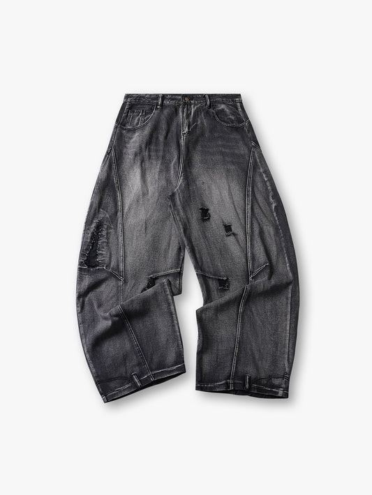 Street chic Distressed Wide-Leg Denim Jeans with Ripped Detailing Trendy Streetwear Fashion Trousers - S131