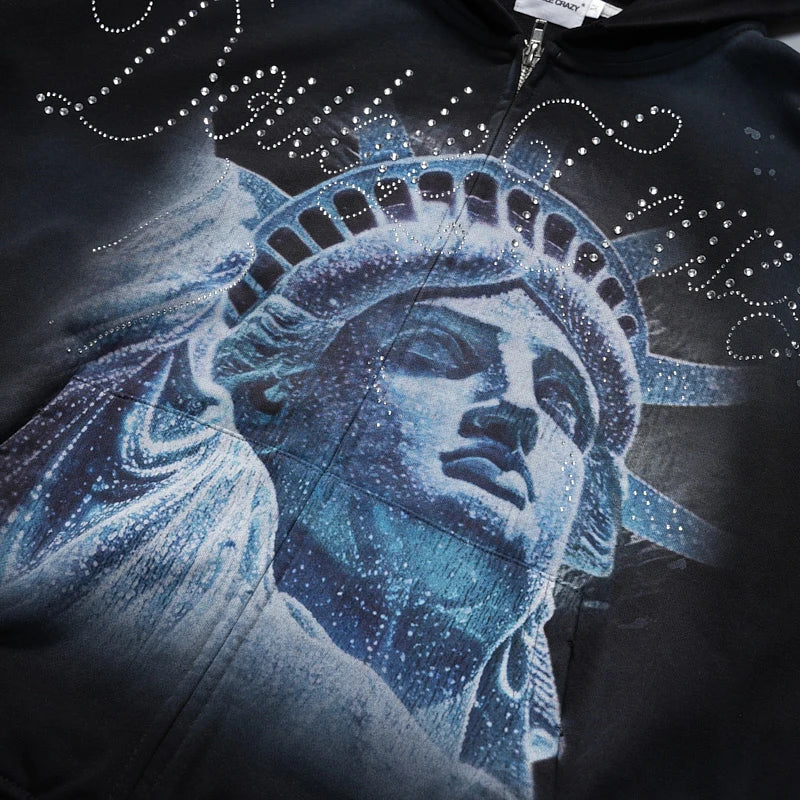 Rhinestone Liberty Zip Hoodie-722