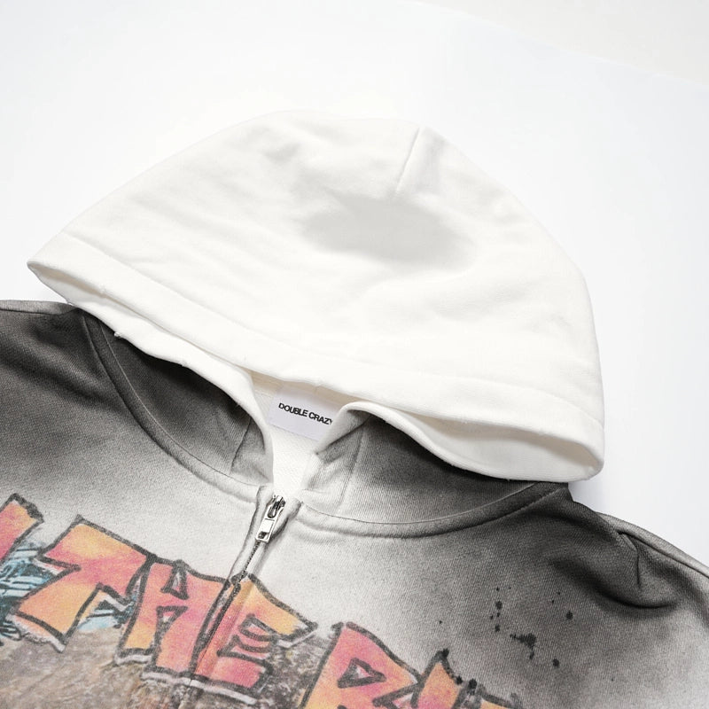 Faded Retro Car Zip Hoodie-706