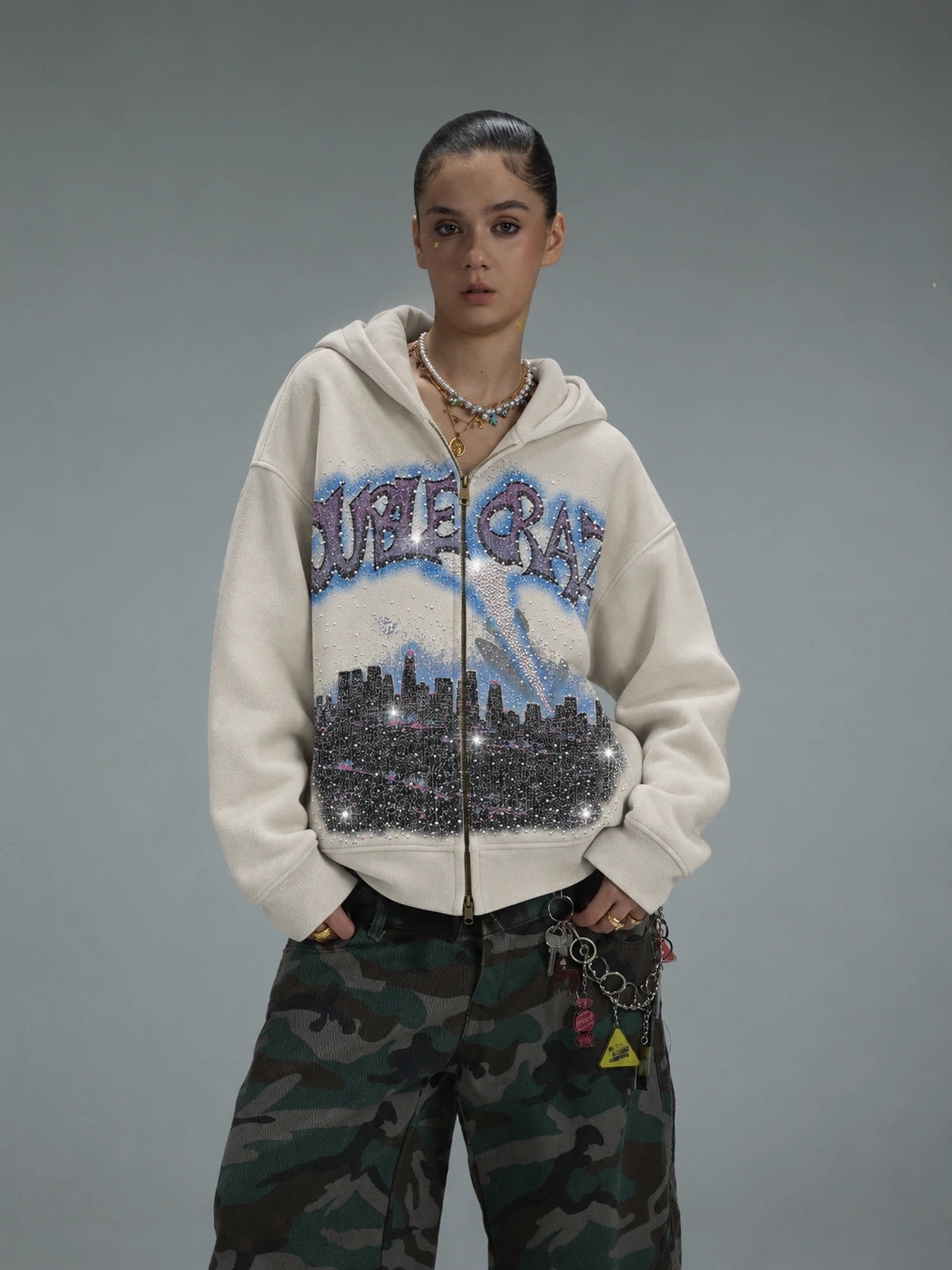 Sweat à capuche zippé L.A. Skyline Iced Out-759