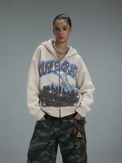 Sweat à capuche zippé L.A. Skyline Iced Out-759