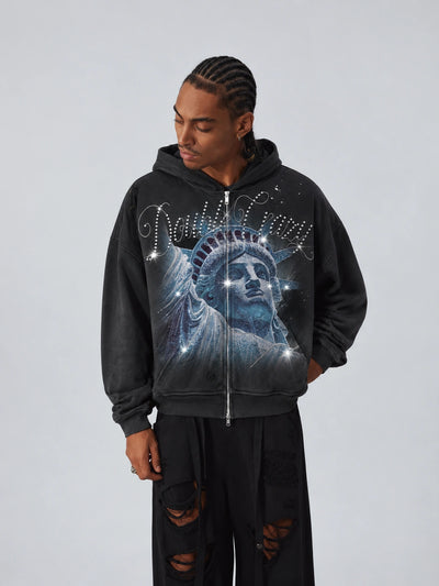 Rhinestone Liberty Zip Hoodie-722