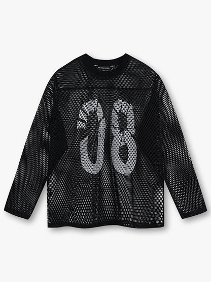 Bold Graphic Mesh Long-Sleeve Top -s906