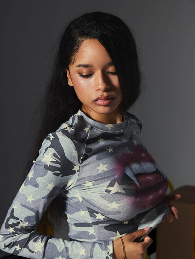 Camo Vampire Fangs L/S Top-725