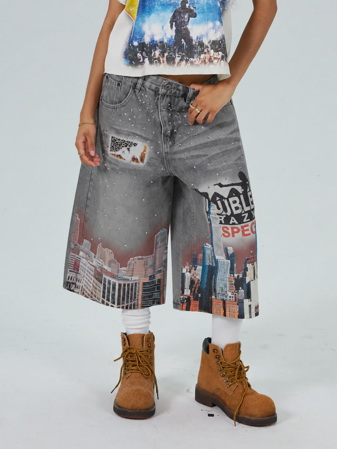 Bling NYC Pantalones Cortos Vaqueros Gráficos-577