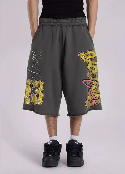 Sparkle Script Raw Hem Shorts-630