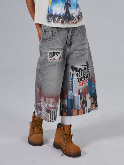 Bling NYC Pantalones Cortos Vaqueros Gráficos-577