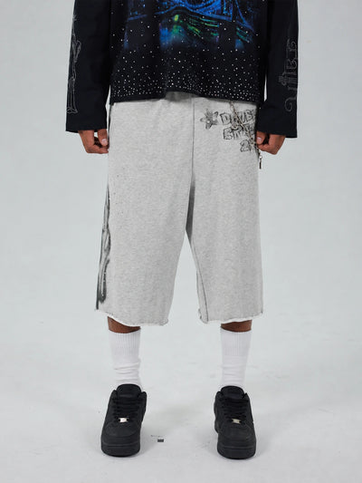 Rhinestone Flame Sweat Shorts-645