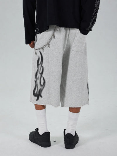 Rhinestone Flame Sweat Shorts-645