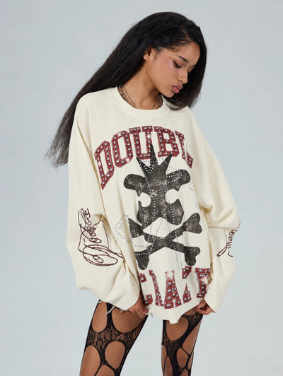 Manches longues motifs Crânes et tibias - Grunge sombre L/S-685