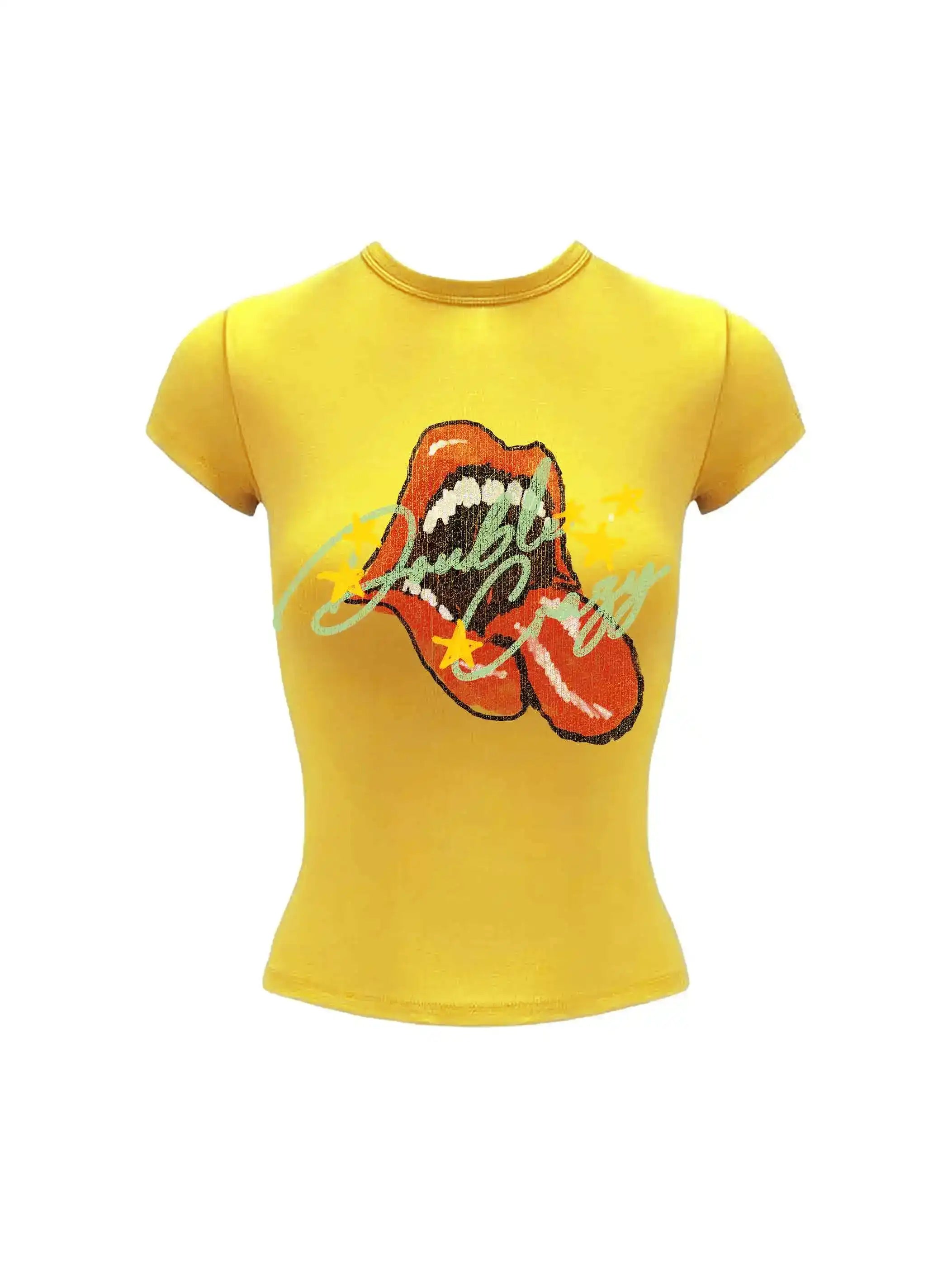 Y2K Grunge Rolling Lips Baby Tee-438
