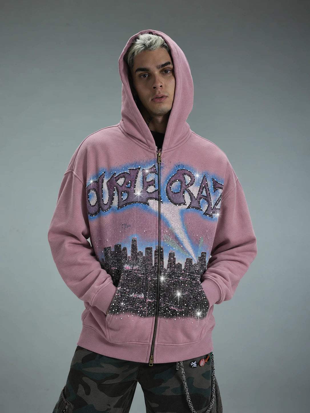Sweat à capuche zippé L.A. Skyline Iced Out-759