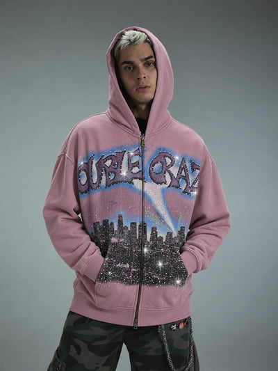 Sweat à capuche zippé L.A. Skyline Iced Out-759