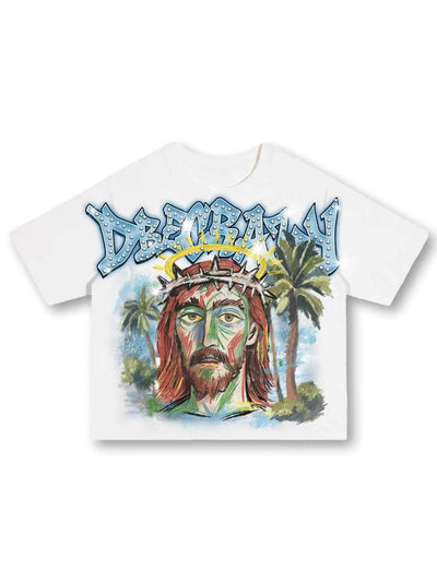 Abstract Jesus Rhinestone Tee-537