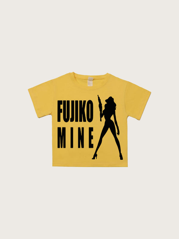 Fashion Style Yellow T-shirt with Fujiko Mine Graphic and Silhouette Design