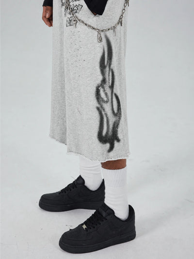 Rhinestone Flame Sweat Shorts-645