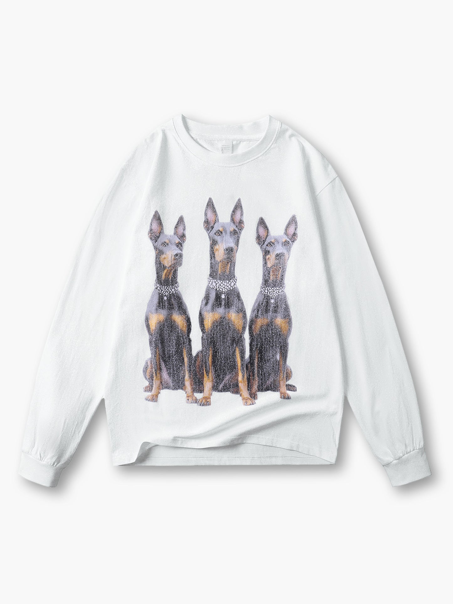 Unisex fashion streetwear A Doberman with a pearl necklace long-sleeved - 131