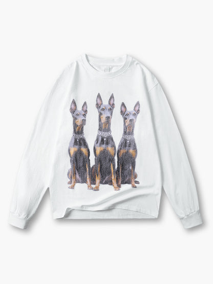 Unisex fashion streetwear A Doberman with a pearl necklace long-sleeved - 131