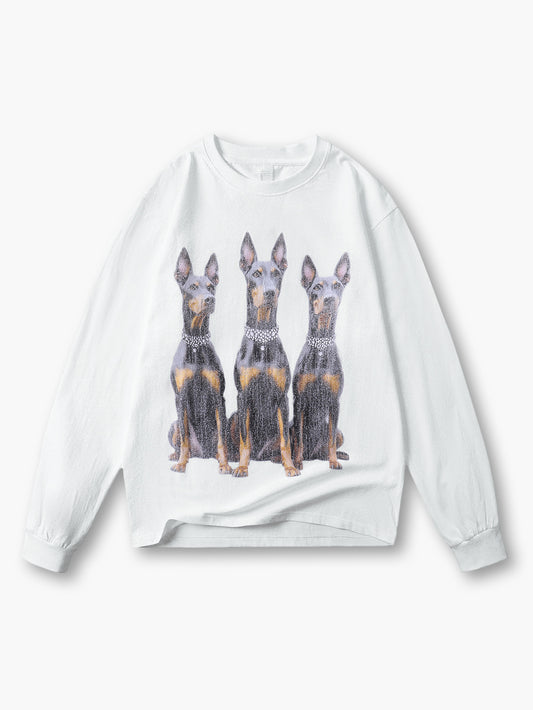 Unisex fashion streetwear A Doberman with a pearl necklace long-sleeved - 131