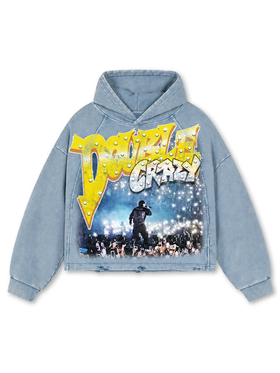 Distressed concert boxy hoodie front view DoubleCrazy