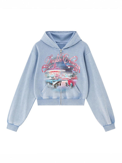Bling Retro Car Cropped Hoodie-823