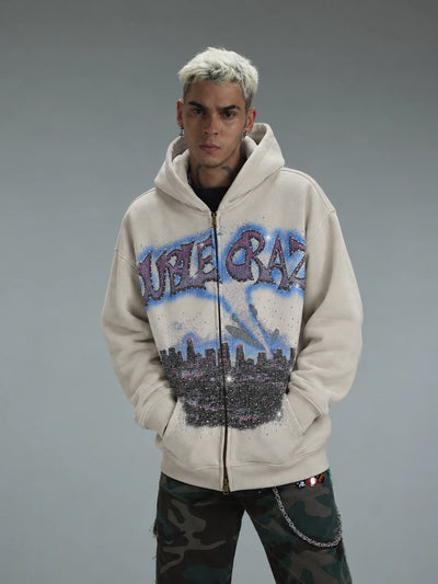 Sweat à capuche zippé L.A. Skyline Iced Out-759