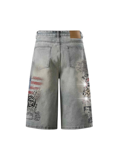 Punk Graphic Baggy Denim Jorts-579