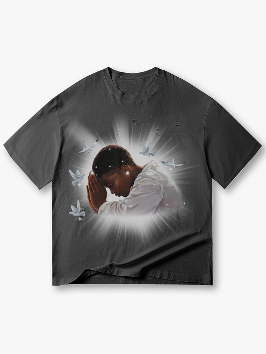 Praying Angel Graphic T Shirt Spiritual Oversized Streetwear Tee-164