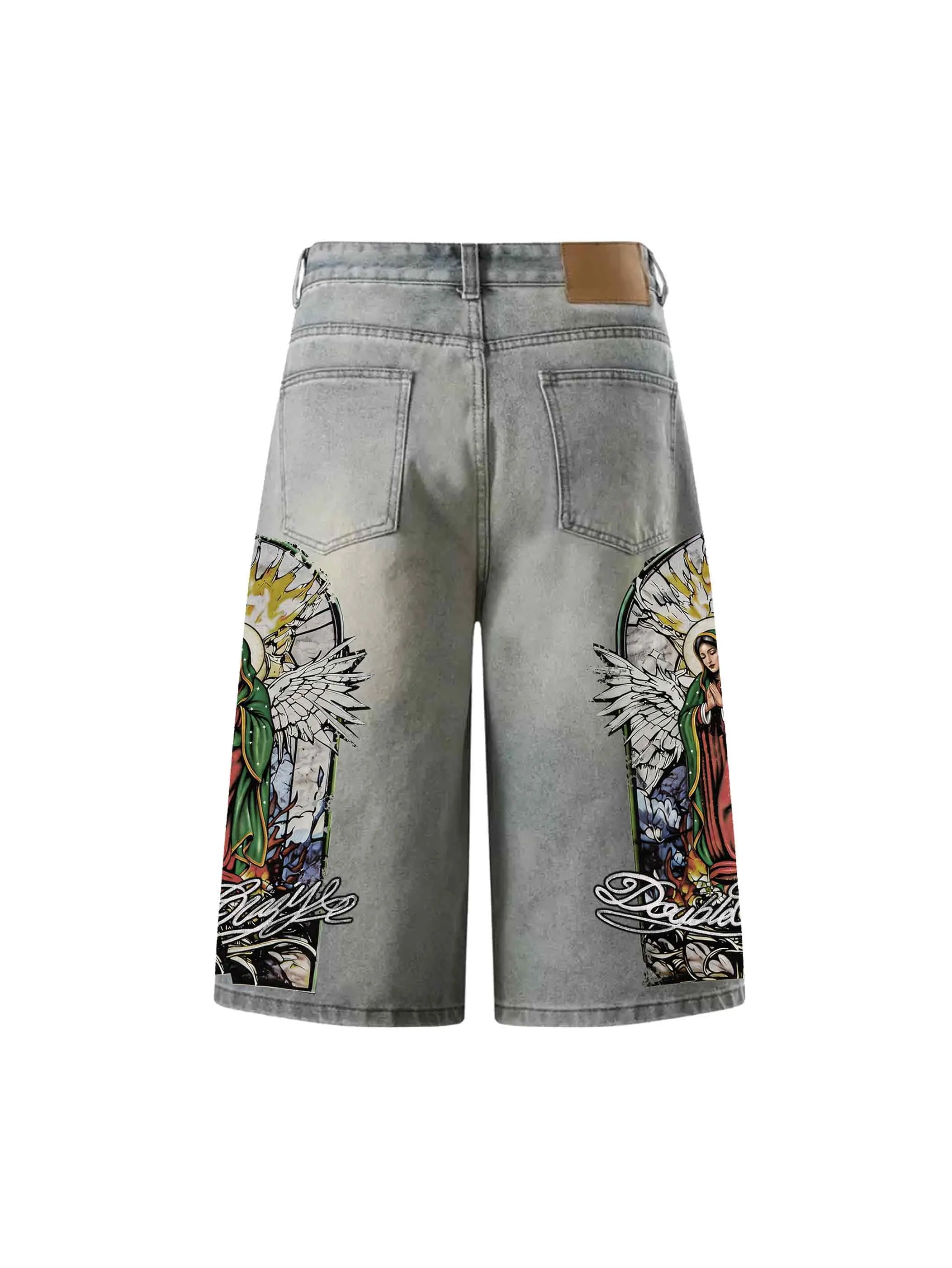 Jorts délavés imprimé religieux-580