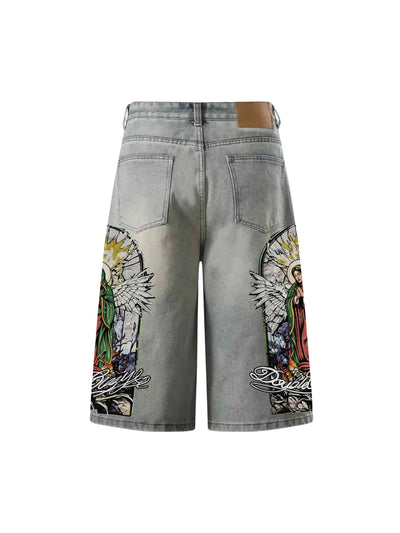 Jorts délavés imprimé religieux-580