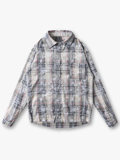 Casual Plaid Shirt with Button Front Stylish Streetwear Long Sleeve Shirt - S129