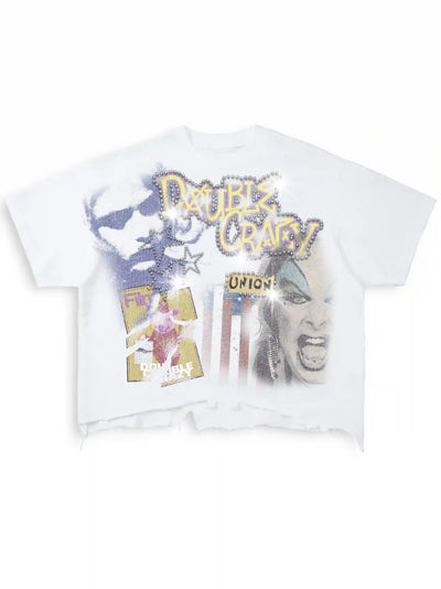 Camiseta Collages Retro con Bajo Deshilachado-471T