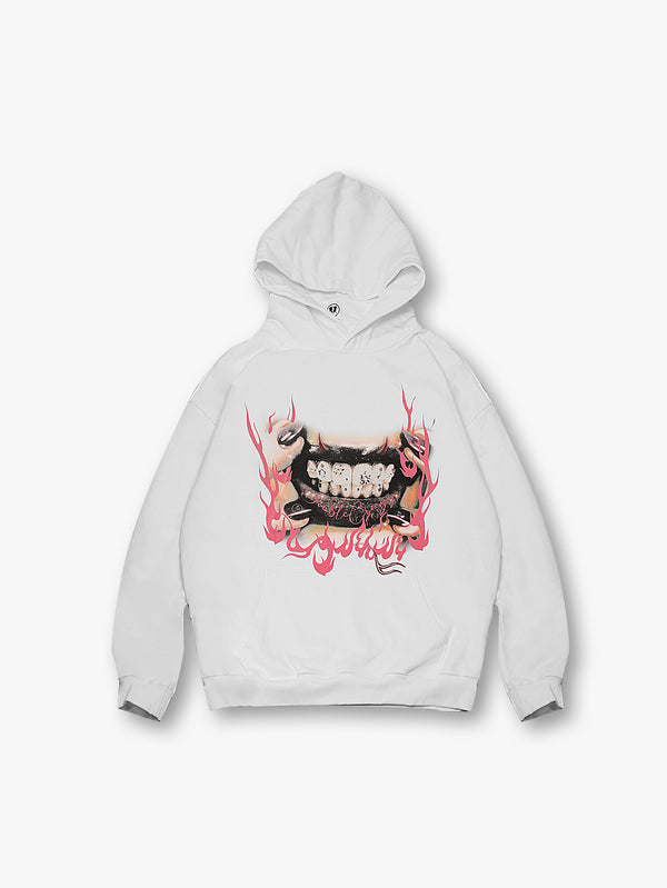 Sudadera con capucha con gráfico de sonrisa de diablo en llamas