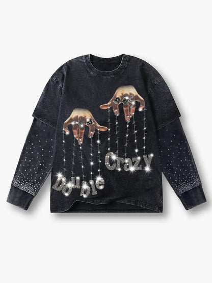 Sweat-shirt graphique Double Crazy Fashion Streetwear motif marionnette à main
