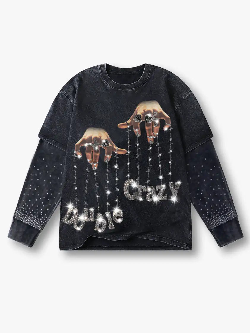 Sweat-shirt graphique Double Crazy Fashion Streetwear motif marionnette à main