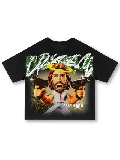 Camiseta holgada de Jesús graciosa con diamantes de imitación - 532